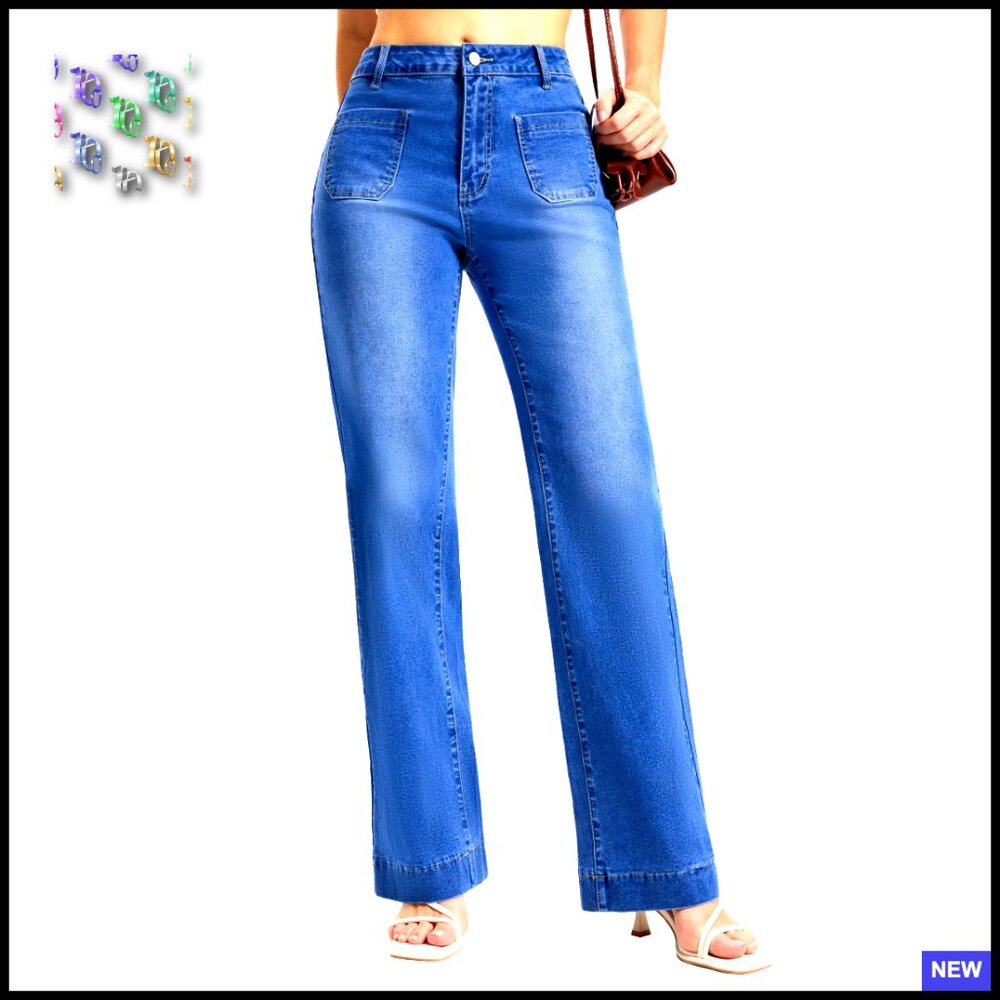 Tall Wide Leg Jeans High Waisted Stretchy Straight Loose Trendy Denim Pants
